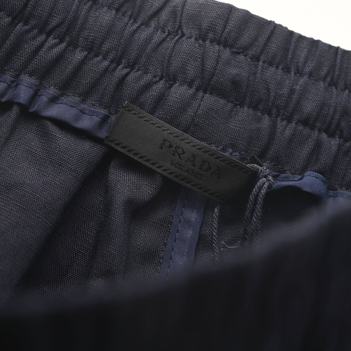 Prada Men's Triangle Plaque Linen Casual Trousers