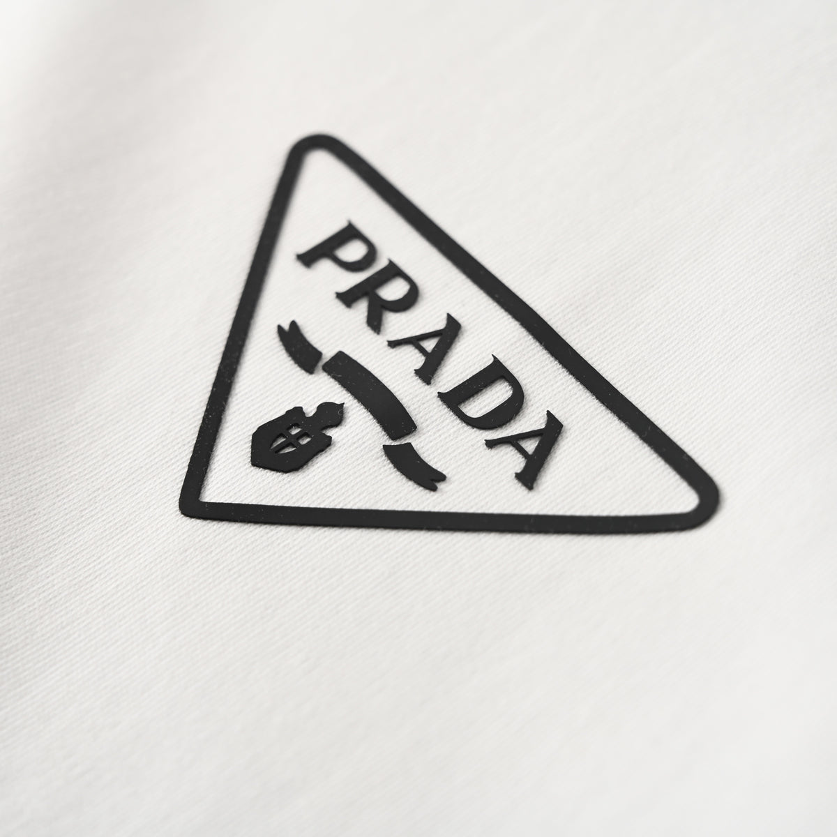 PRADA Triangle Logo Cotton Crew Neck T-Shirt - White