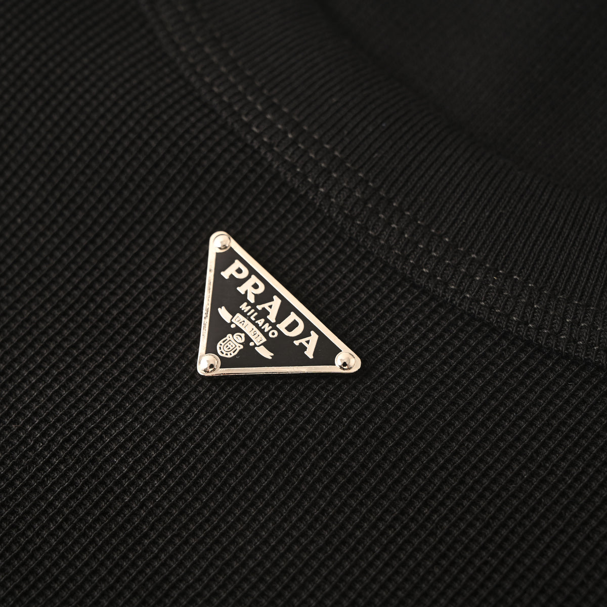 Prada Metal Triangle Logo Short Sleeve T-Shirt in Heavyweight Cotton Waffle Knit