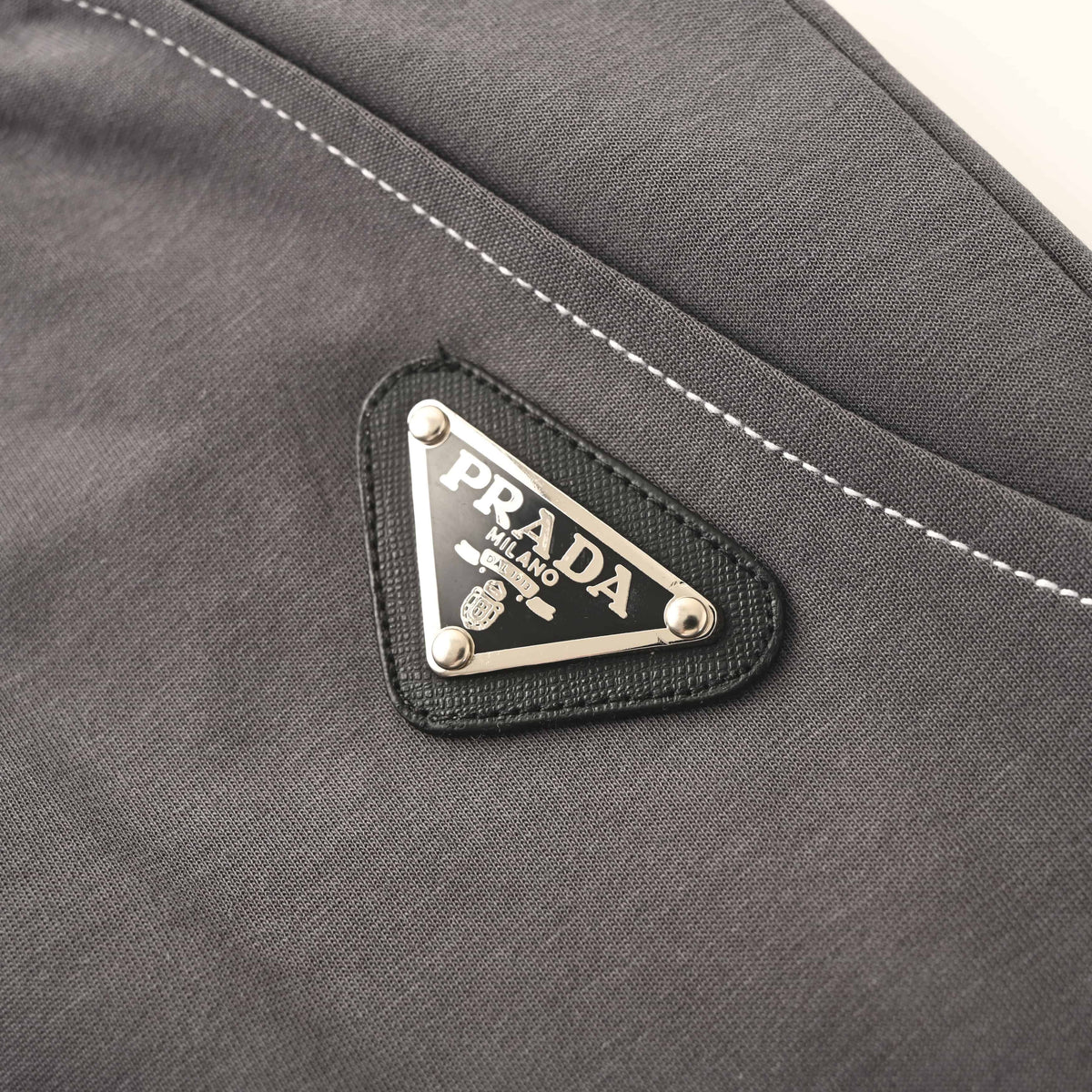 PRADA Gray Contrast-Stitch Tapered Joggers with Triangle Logo