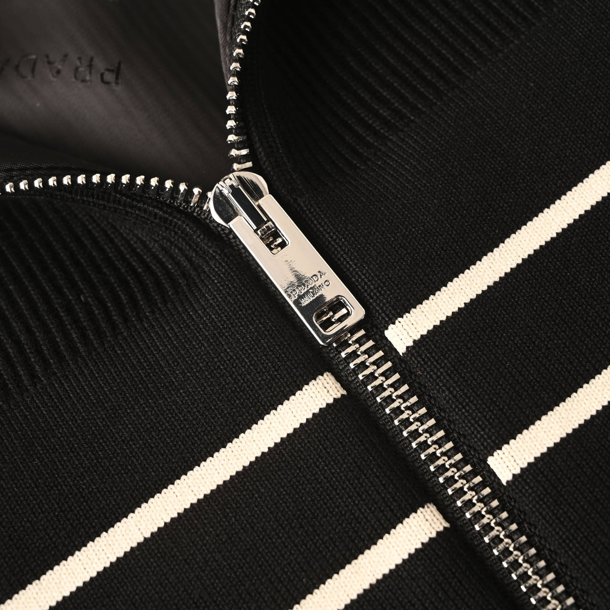 Prada Unisex Striped Stand-Collar Knit Cardigan with Triangle Logo