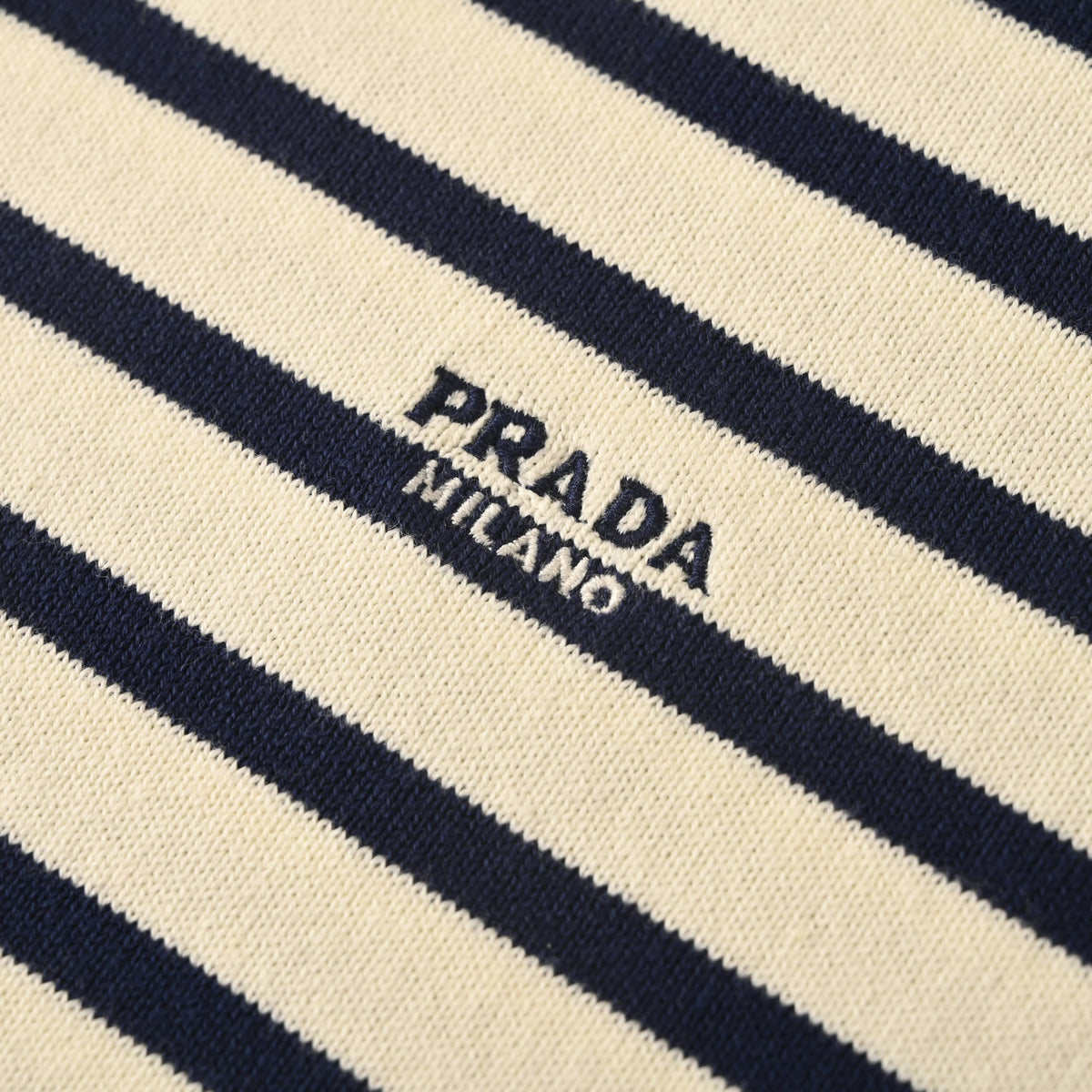 Prada Black & White Striped Embroidered Knit Short-Sleeve T-Shirt