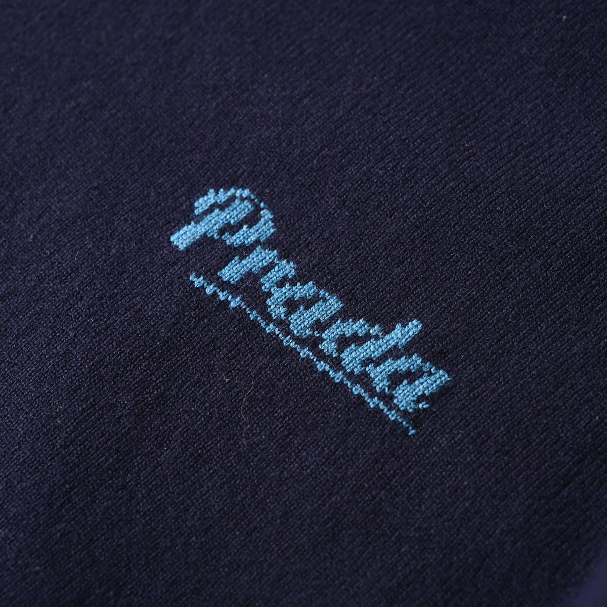 PRADA Navy Intarsia Logo Short-Sleeve Knit T-Shirt