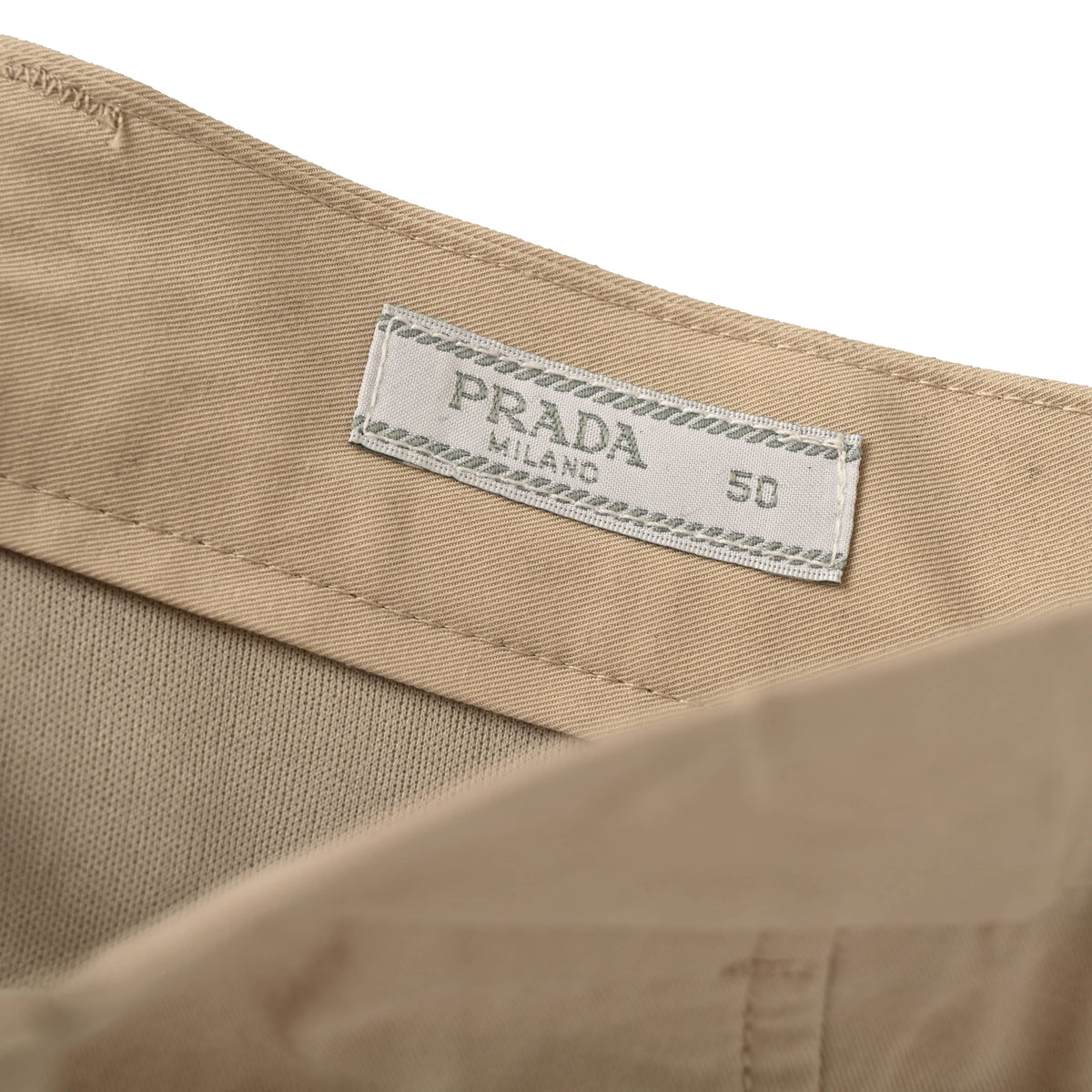PRADA Beige Pleated Tailored Trousers with Triangle Keyring