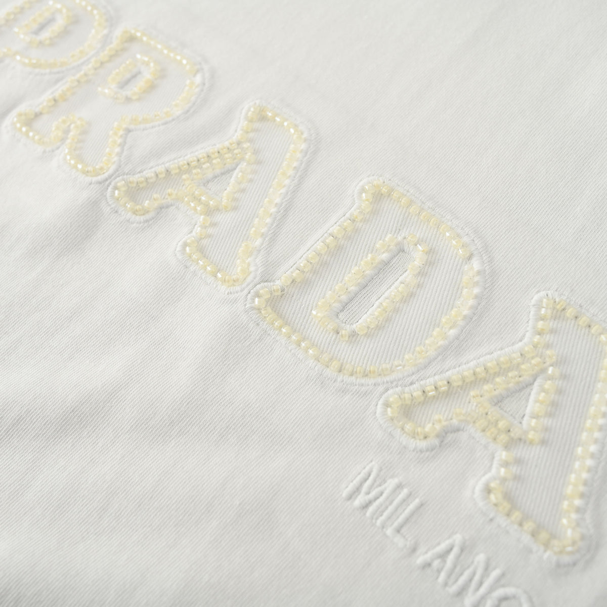 Prada Unisex Beaded Lettering T-Shirt with Embroidered Outlines