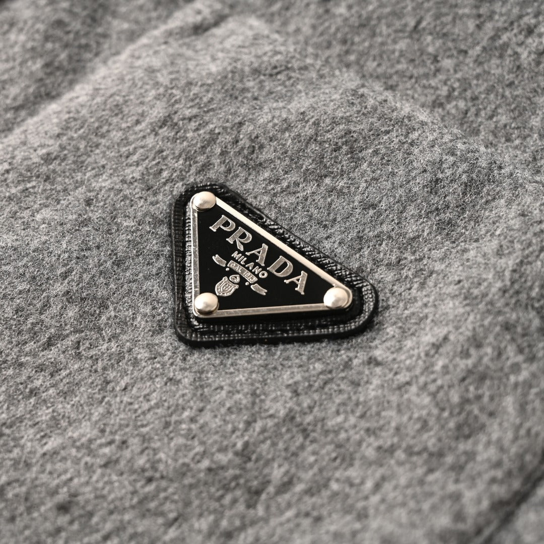 Prada Gray Oversized Cashmere-Face Shirt Jacket with Triangle Logo