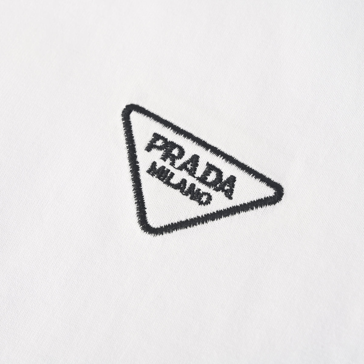Prada Triangle Embroidery Long-Staple Cotton Long Sleeve T-Shirt