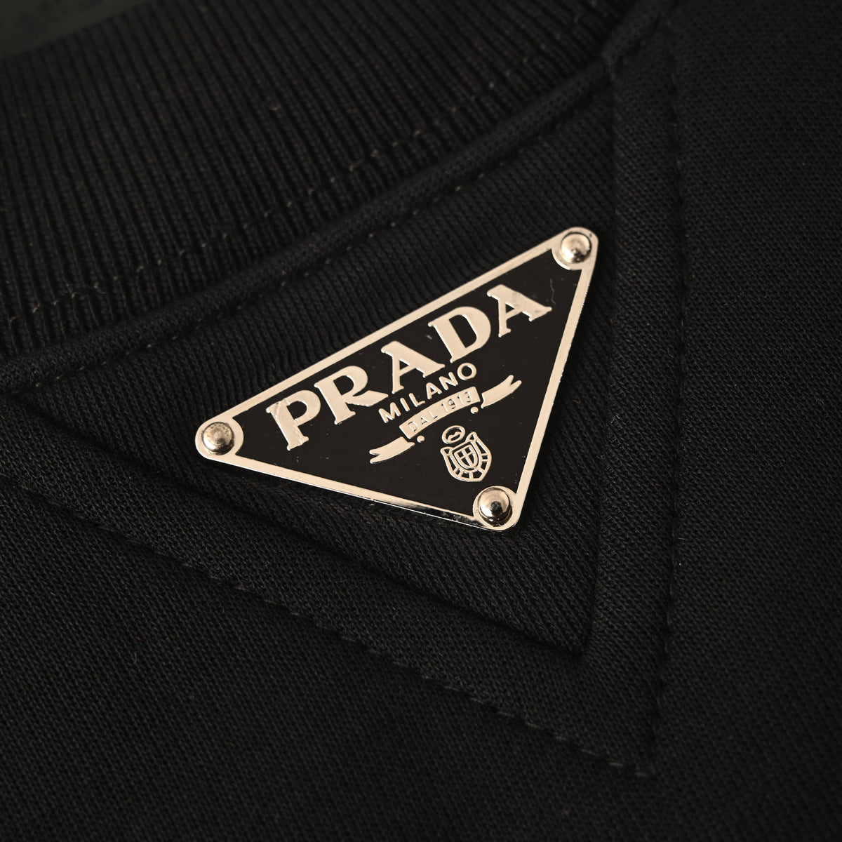 Prada Triangle Logo Cotton Crewneck Sweatshirt with Nylon Panels