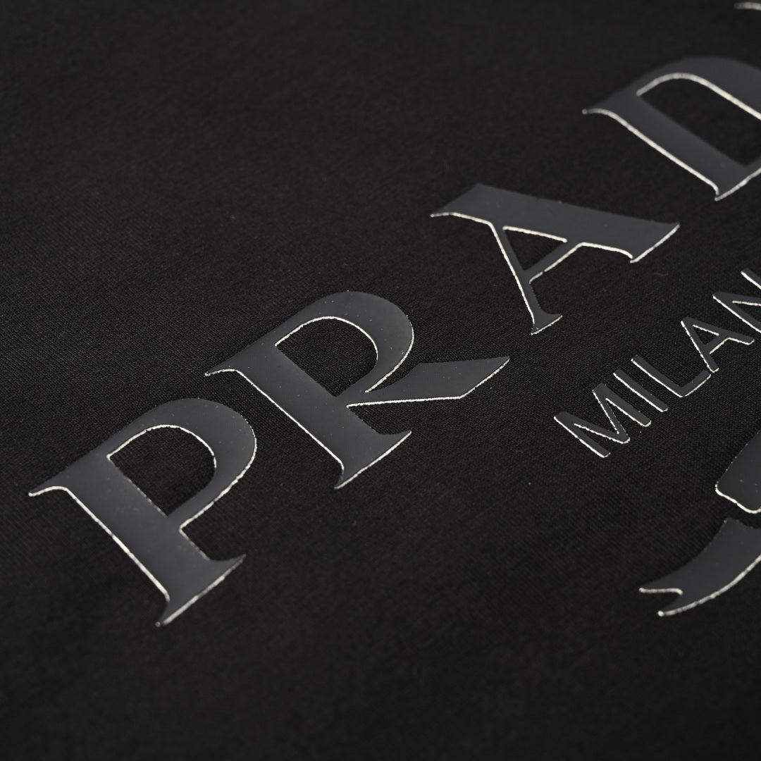 Prada Solid-Color Rubberized Lettering Print Short-Sleeve T-Shirt