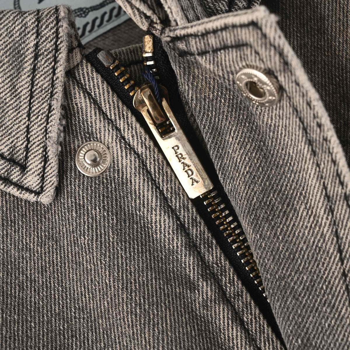 Prada Washed Gray Heavyweight Denim Jacket with Multiple Pockets