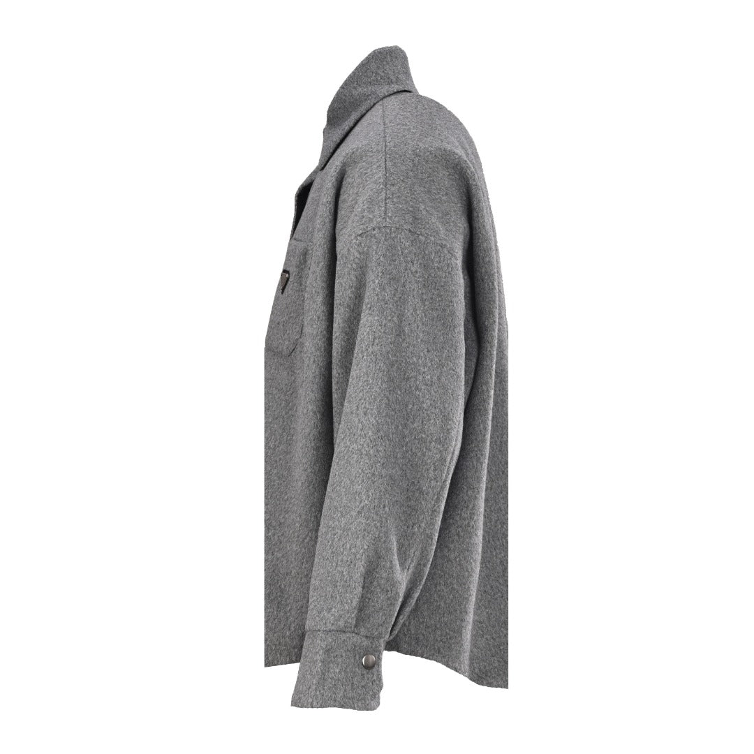 Prada Gray Oversized Cashmere-Face Shirt Jacket with Triangle Logo