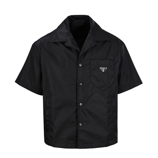 Black Nylon Camp Collar Short Sleeve Shirt – Relaxed Fit