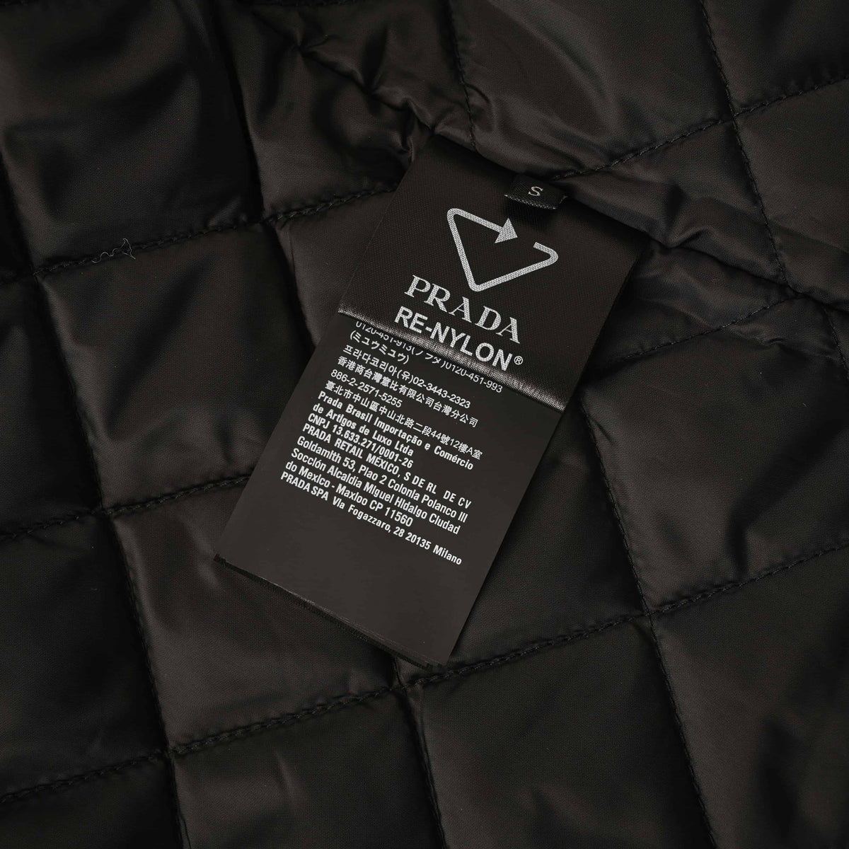Prada Recycled Nylon Padded Jacket with Triangle Logo & Turn-Down Collar