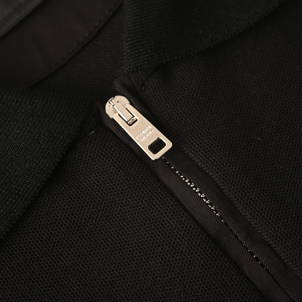Prada Triangle Logo Half-Zip Long Sleeve Cotton Pique T-Shirt