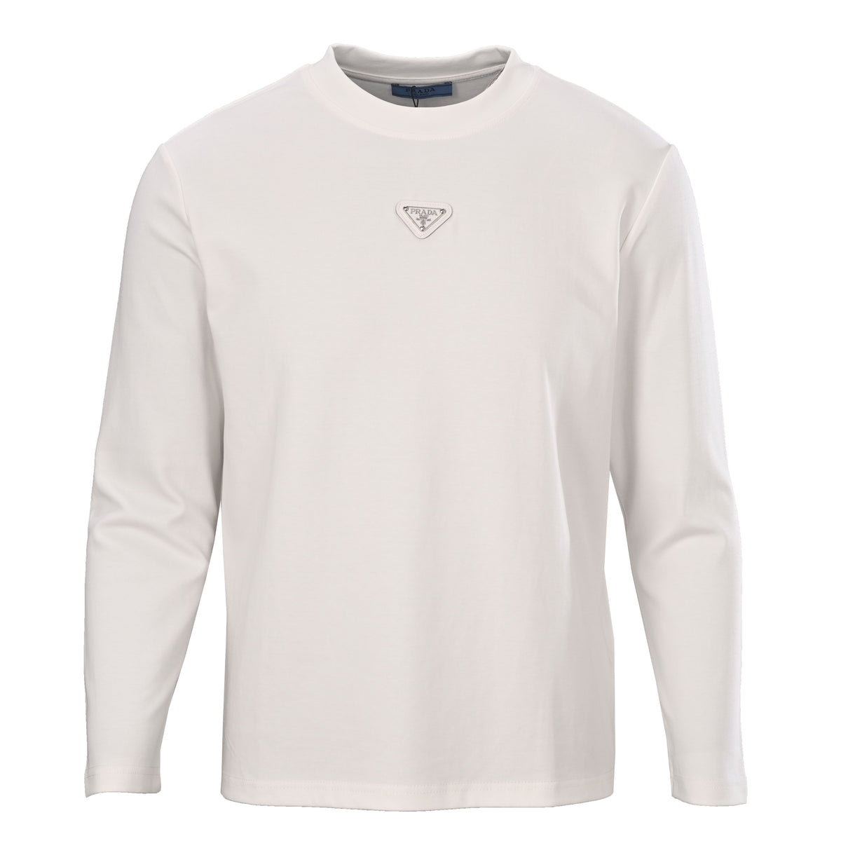 Prada Cotton-Blend Long Sleeve T-Shirt with Metal Triangle Logo