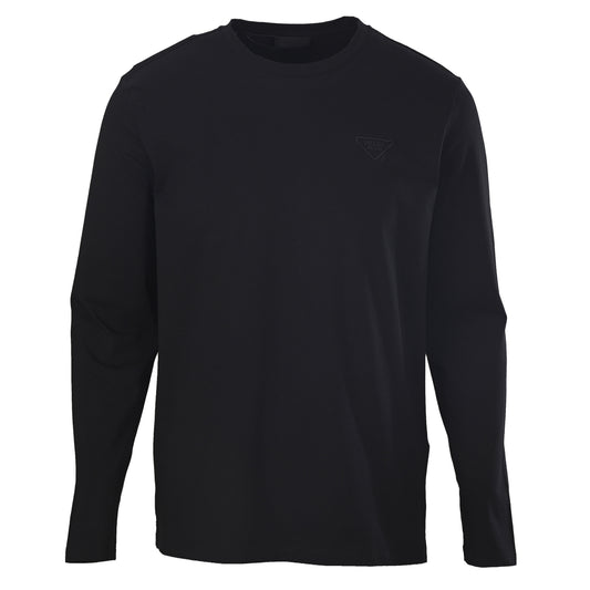 Prada Tonal Triangle Embroidered Long Sleeve Stretch Cotton T-Shirt