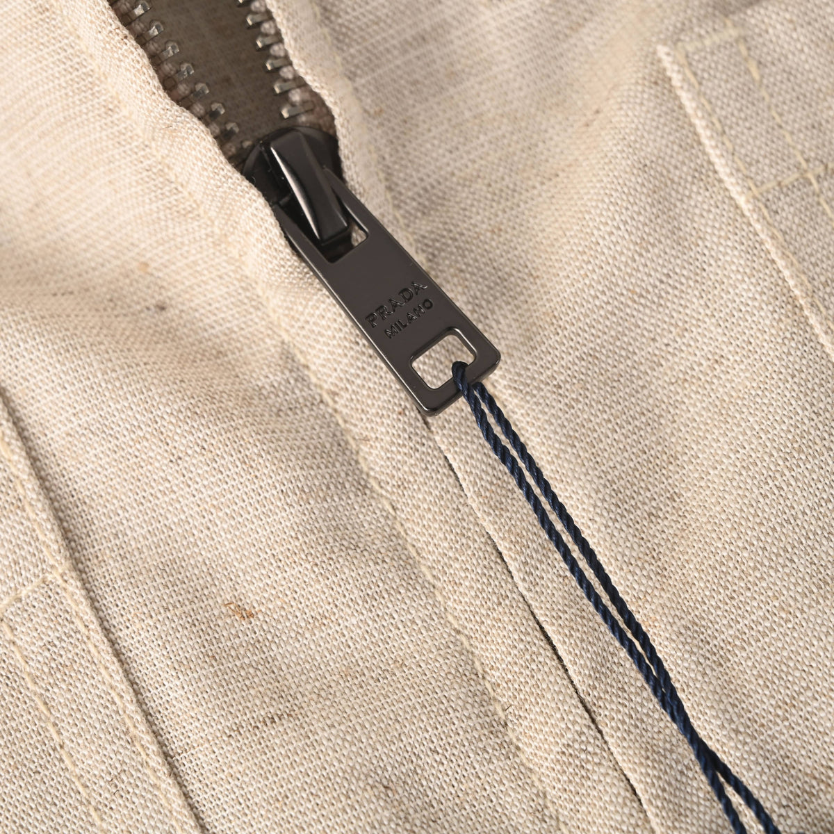 Prada Cotton-Linen Chambray Jacket with Triangle Logo