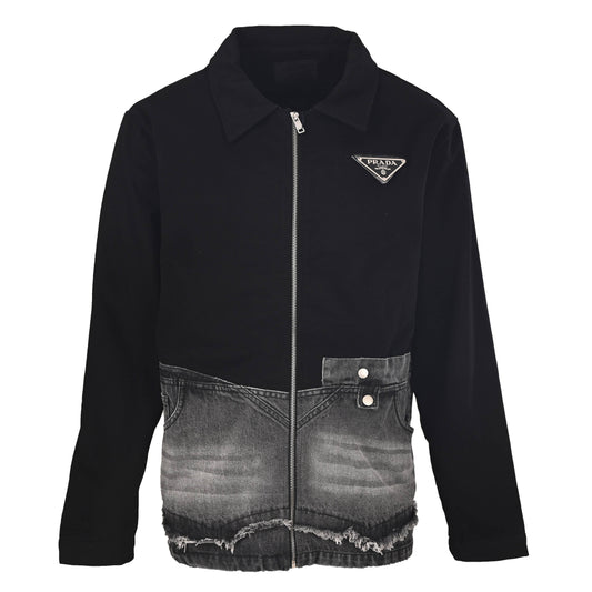 Prada Washed Grey Heavyweight Denim Jacket with Triangle Logo