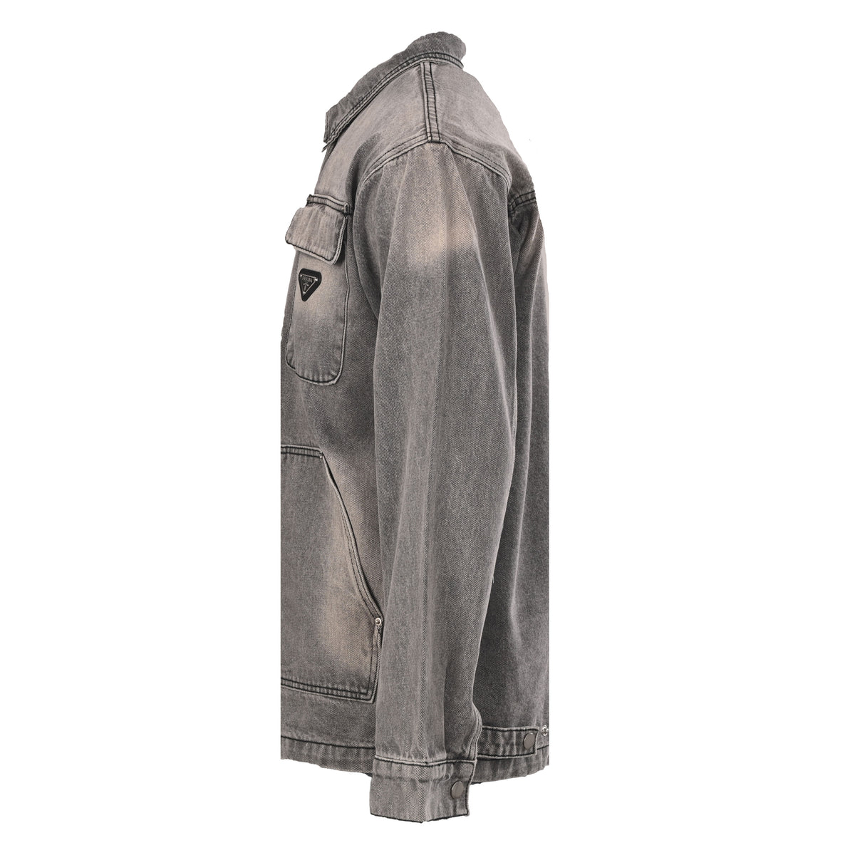 Prada Washed Gray Heavyweight Denim Jacket with Multiple Pockets