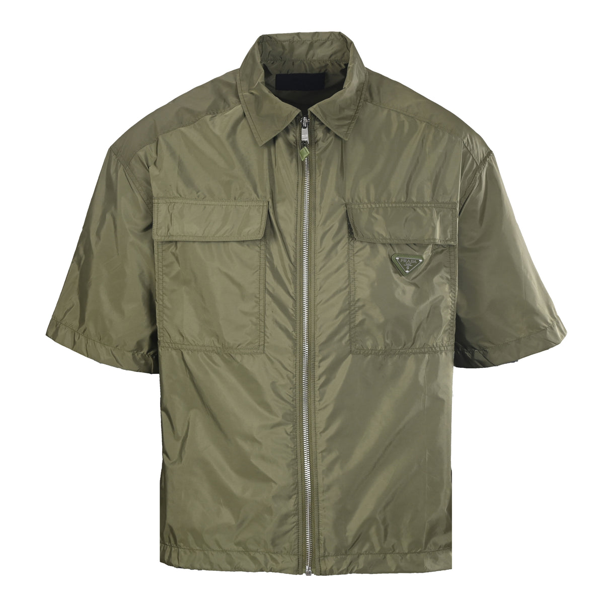 PRADA Oversized Recycled Nylon Zip-Up Short-Sleeve Shirt