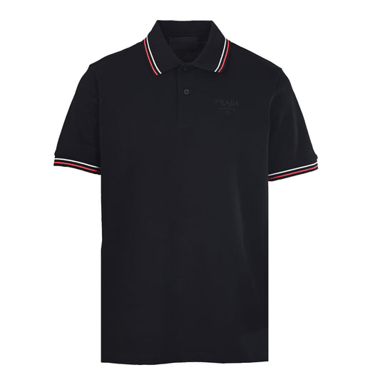 Prada Color-Stripe Collar Short-Sleeve Polo Shirt