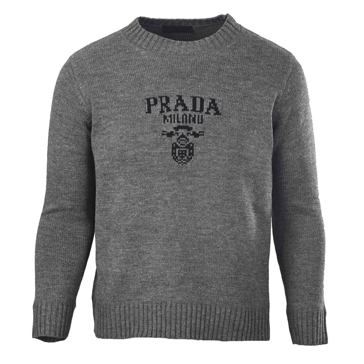 Prada Unisex Wool-Blend Crewneck Sweater with Milano Logo Jacquard