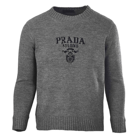Prada Unisex Wool-Blend Crewneck Sweater with Milano Logo Jacquard