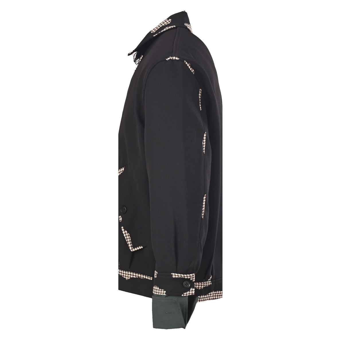 Prada Black Houndstooth Cropped Zip-Up Jacket with Contrast Cuffs