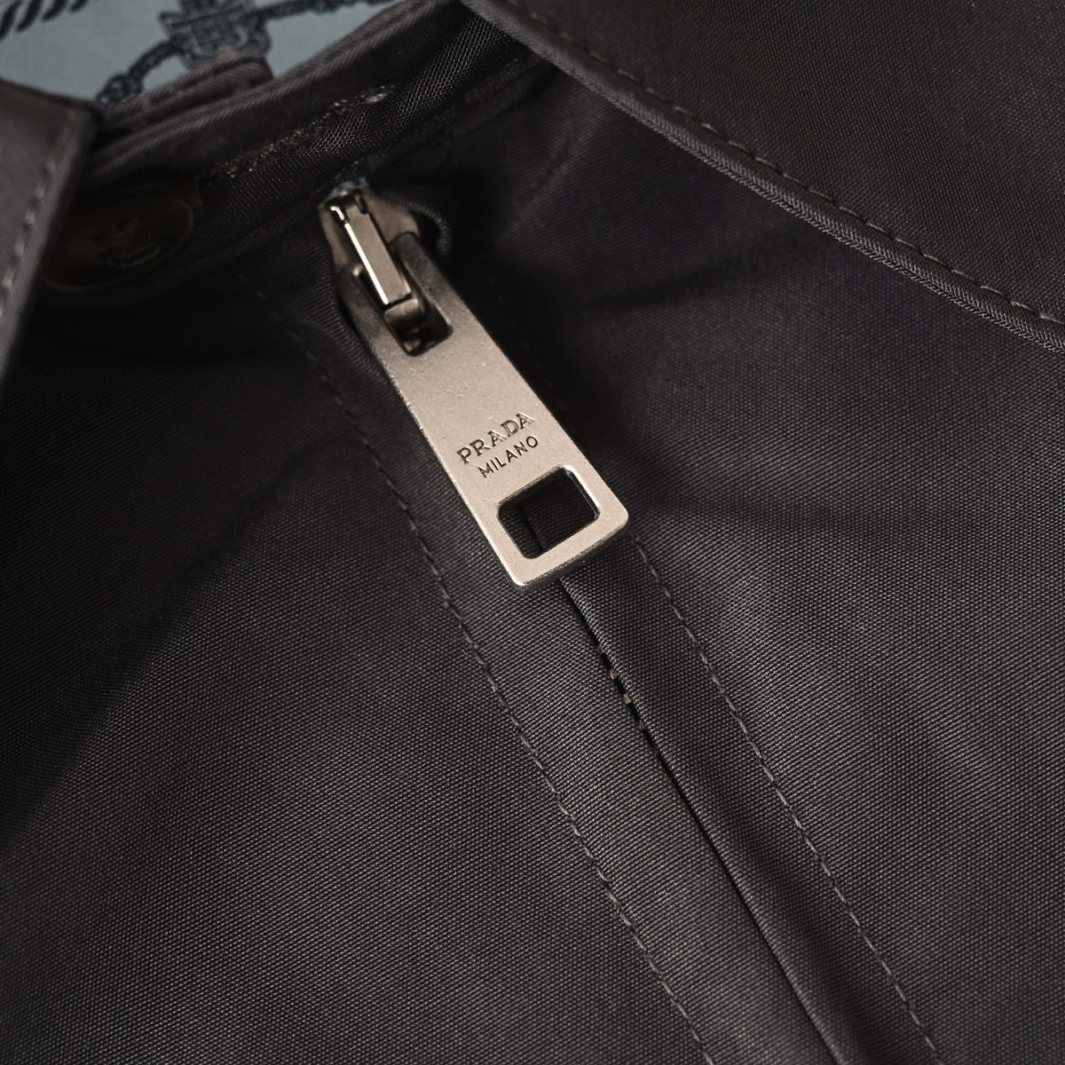 Prada Embroidered Logo Cotton Zip-Up Jacket with Shirt Collar