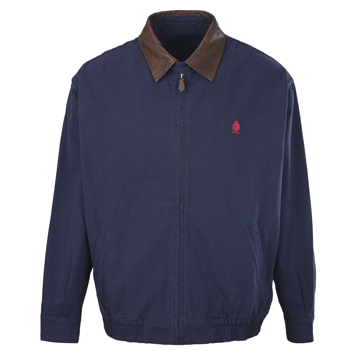Prada Relaxed-Fit Cotton Harrington Jacket with Leather Collar