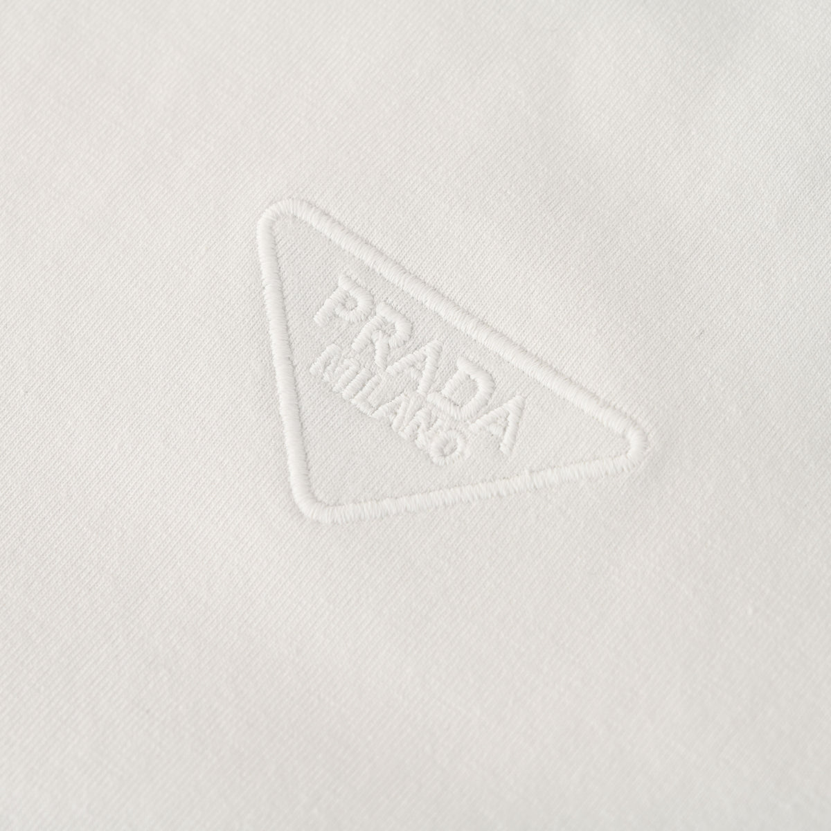 Prada Stretch Cotton Long Sleeve T-Shirt with Tonal Triangle Embroidery
