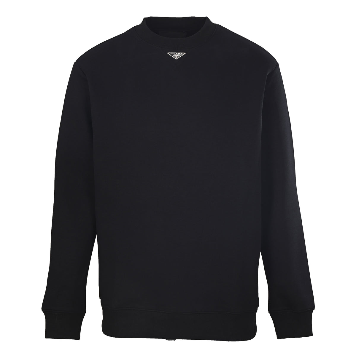 Prada Triangle Logo Cotton Crewneck Sweatshirt with Nylon Panels