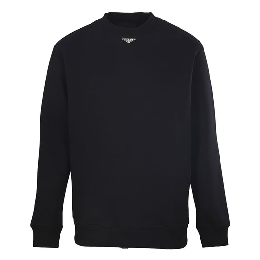 Prada Triangle Logo Cotton Crewneck Sweatshirt with Nylon Panels