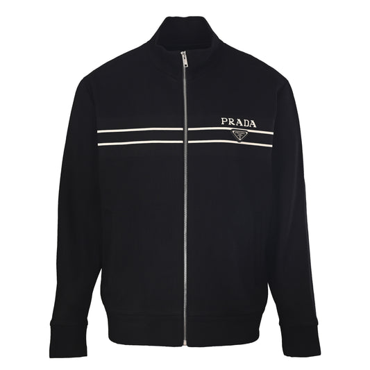 Prada Unisex Striped Stand-Collar Knit Cardigan with Triangle Logo