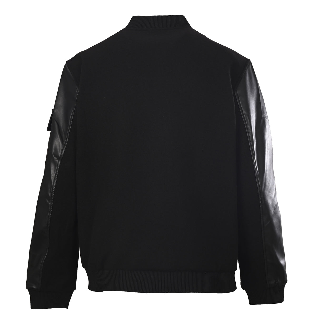Prada Black Varsity Jacket with Leather-Panel Sleeves & Triangle Logo