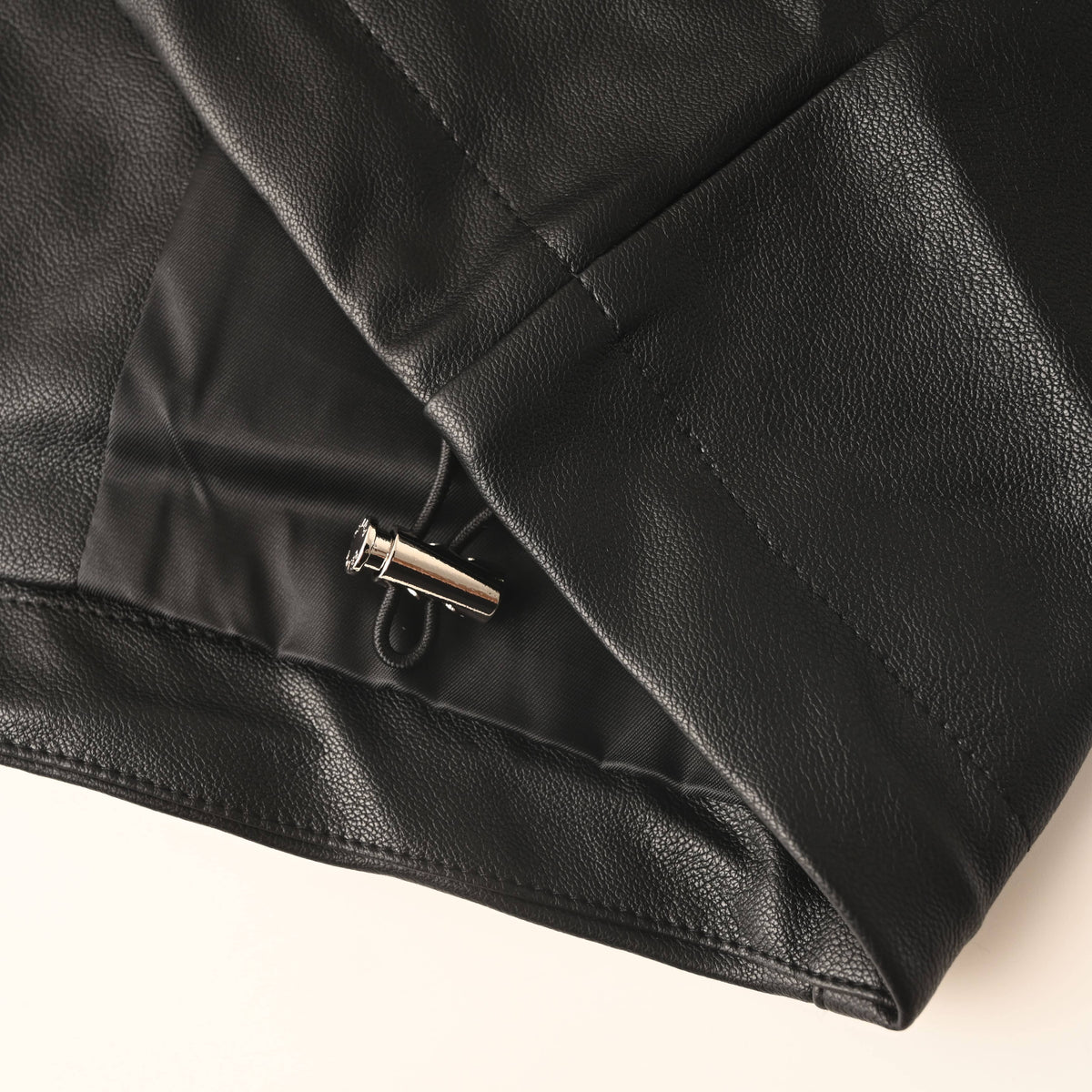 Prada Unisex Black Leather Jacket with Stand Collar & Drawstring Hem