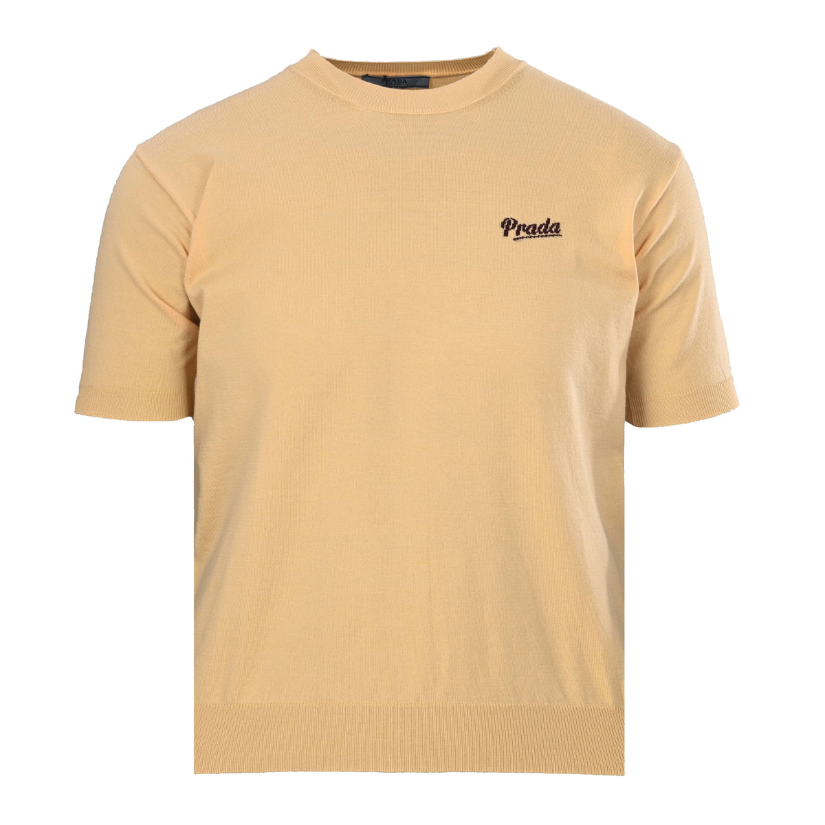 PRADA Beige Intarsia Logo Short-Sleeve Knit T-Shirt