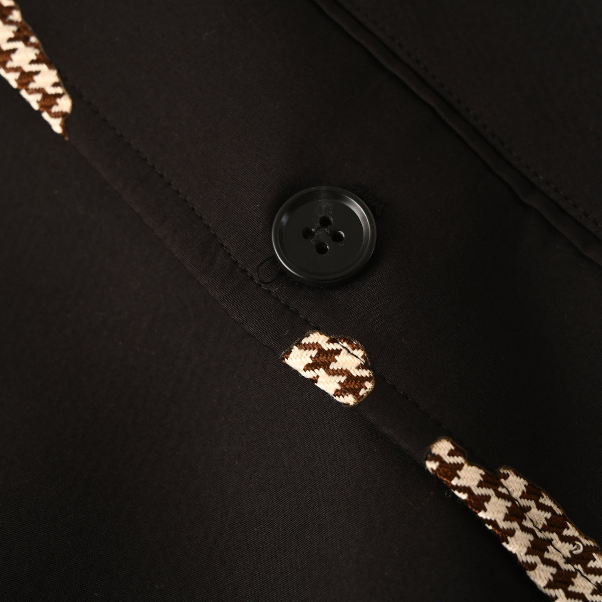 Prada Black Houndstooth Cropped Zip-Up Jacket with Contrast Cuffs