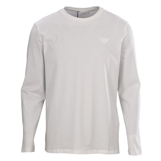 Prada Stretch Cotton Long Sleeve T-Shirt with Tonal Triangle Embroidery