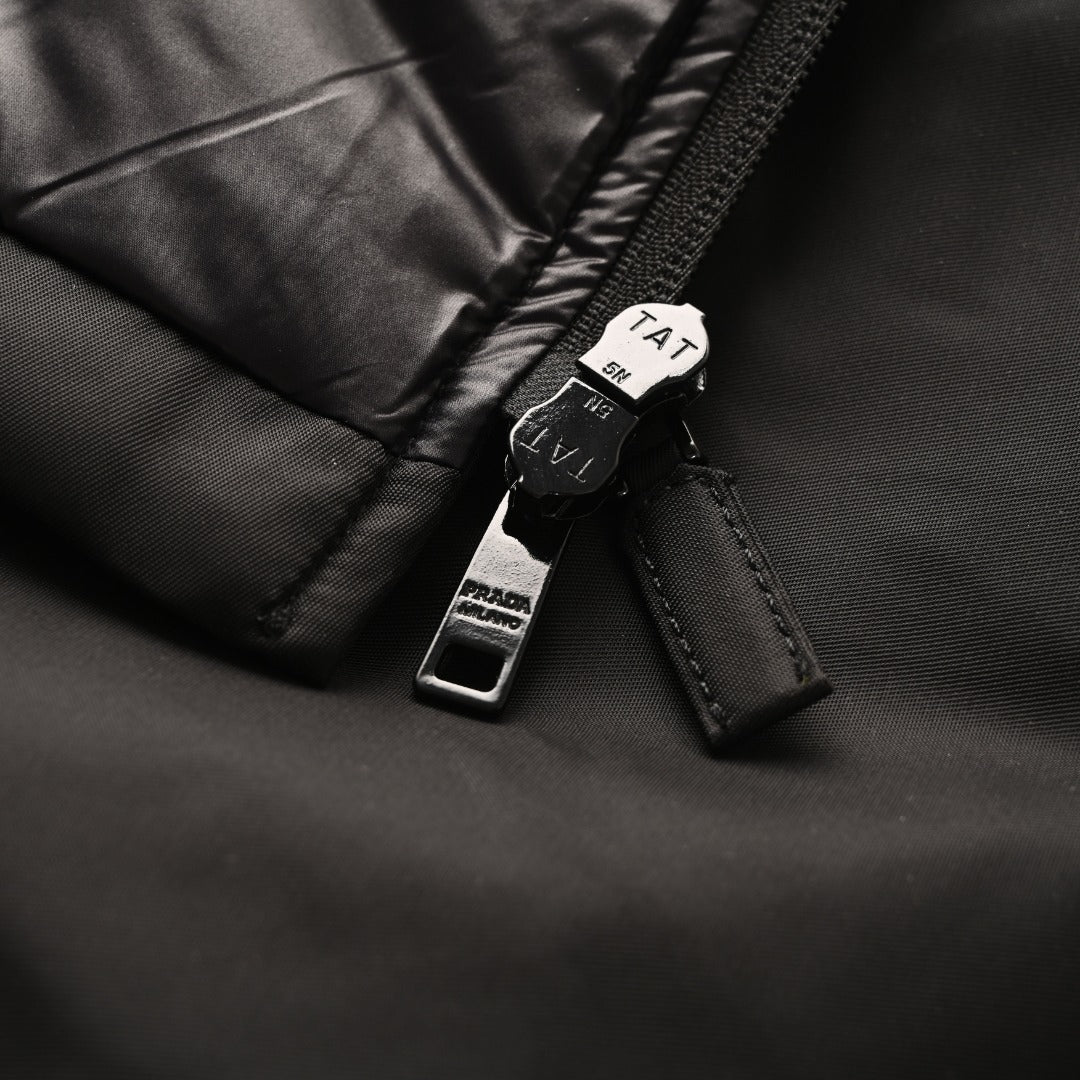 Prada Recycled Nylon Down Jacket with Shirt Collar & Triangle Logo