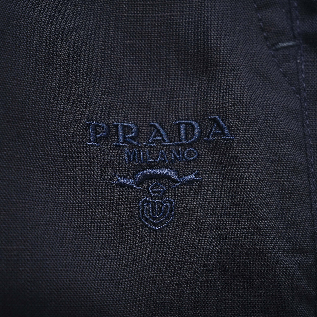 Prada Men's Triangle Plaque Linen Casual Trousers