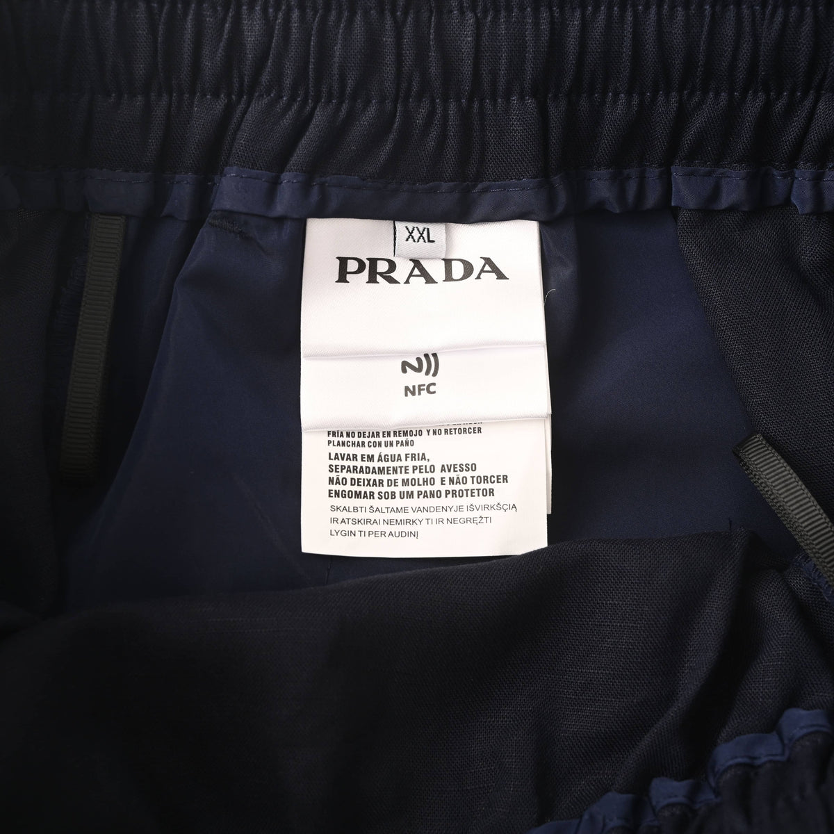 Prada Men's Triangle Plaque Linen Casual Trousers