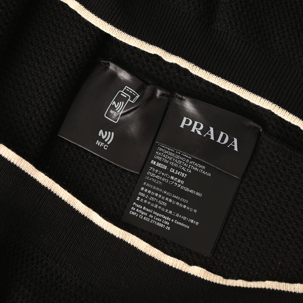 PRADA Black Mesh Knit Short-Sleeve Polo with Contrast Trim