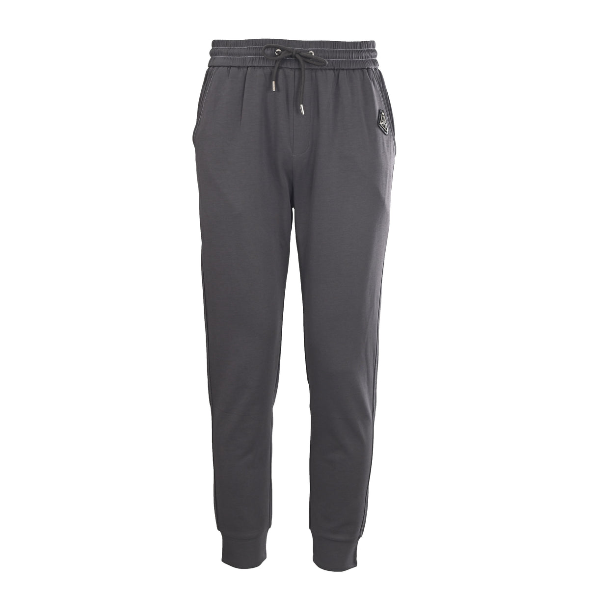 PRADA Gray Contrast-Stitch Tapered Joggers with Triangle Logo