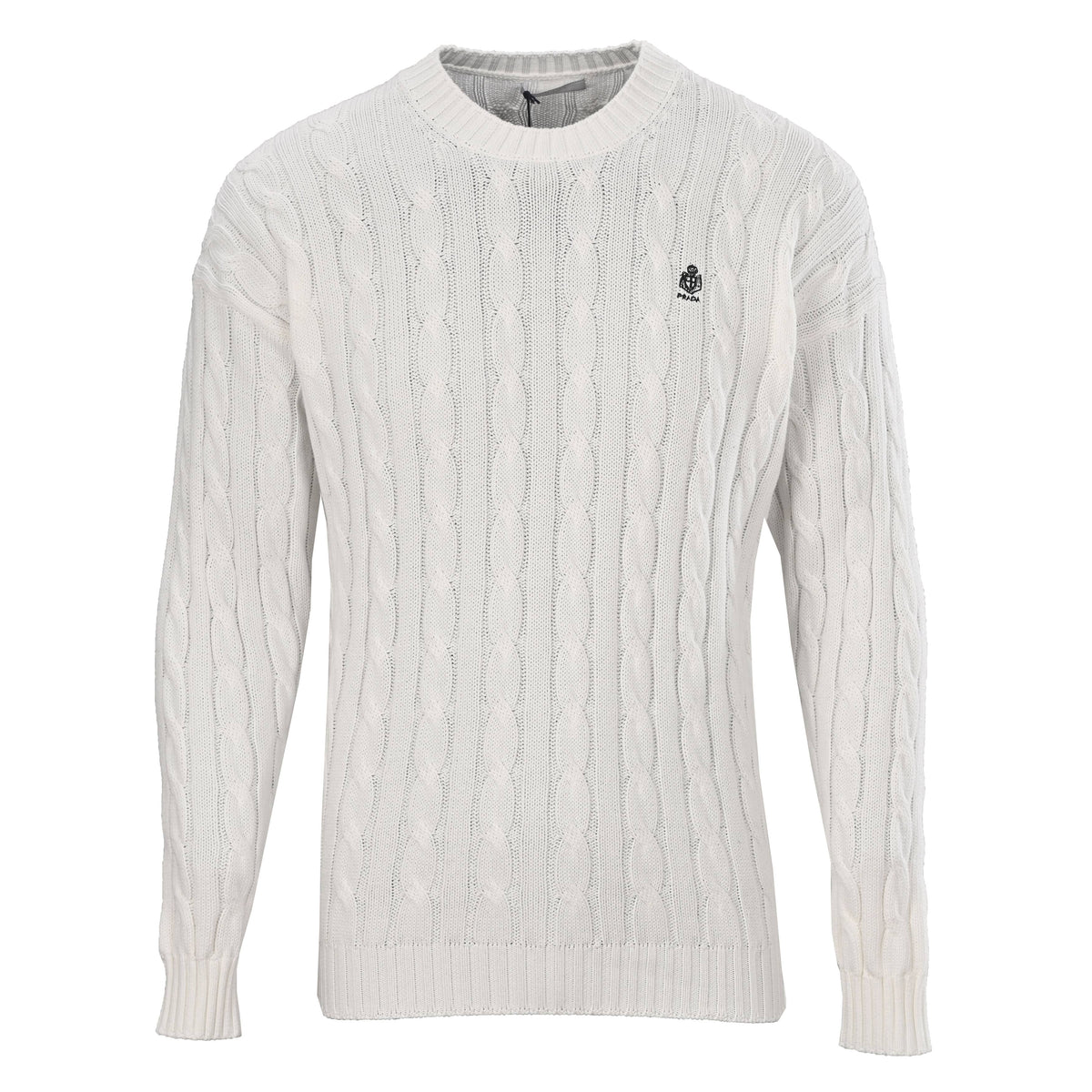 Prada Resort Logo Cable-Knit Crewneck Sweater