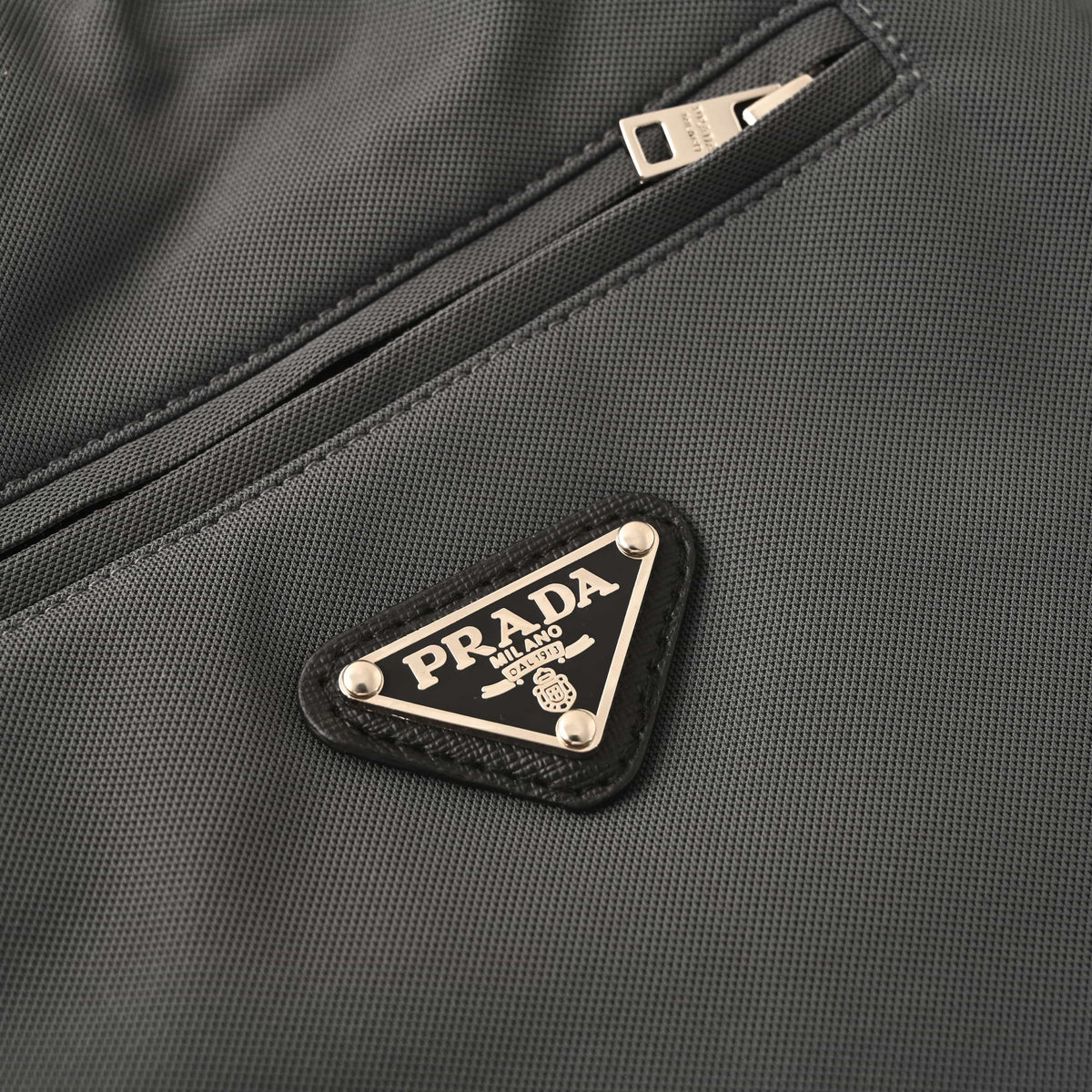 PRADA Charcoal Nylon Drawstring Joggers with Embroidered Logo