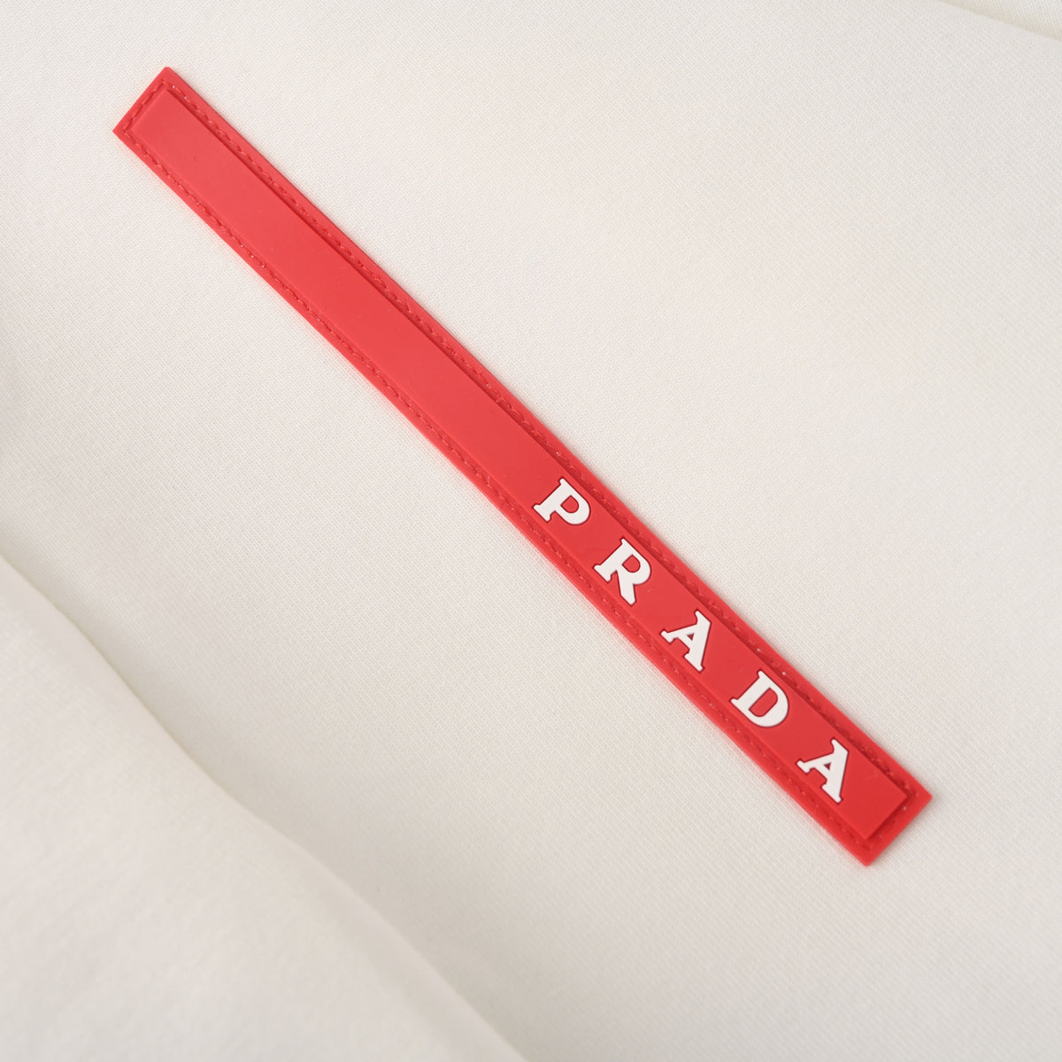 Prada Cotton Crewneck Sweatshirt with Triangle Logo & Red Tape Detail