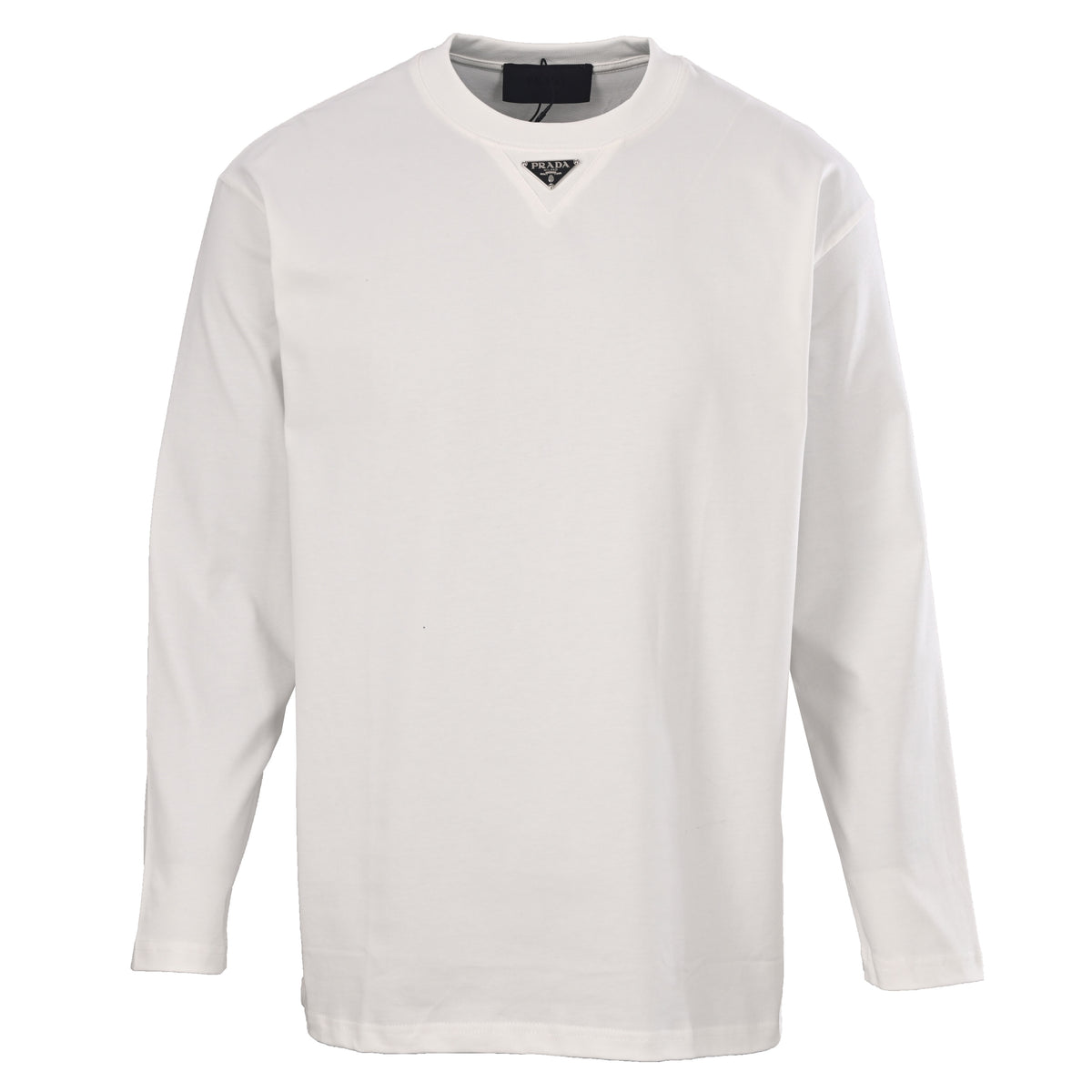 Prada Sorona-Blend Long Sleeve T-Shirt with Triangle Logo at Neckline