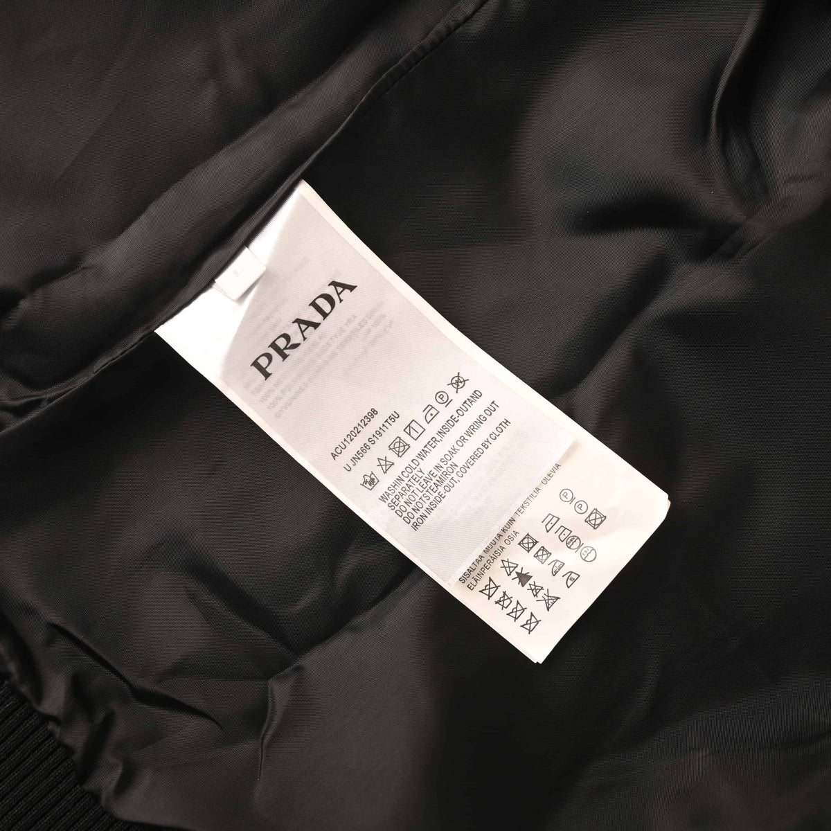 Prada Black Varsity Jacket with Leather-Panel Sleeves & Triangle Logo