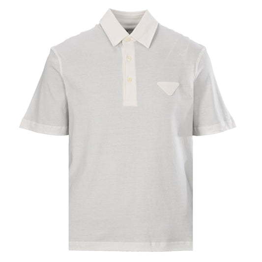 Prada Cotton Short Sleeve Polo with Tricolor Label and Relaxed Fit